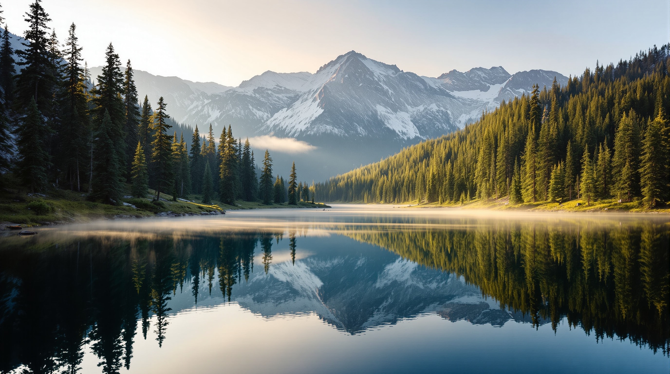 Lake San Isabel ringed by pine forest beneath the Wet Mountains at golden hour